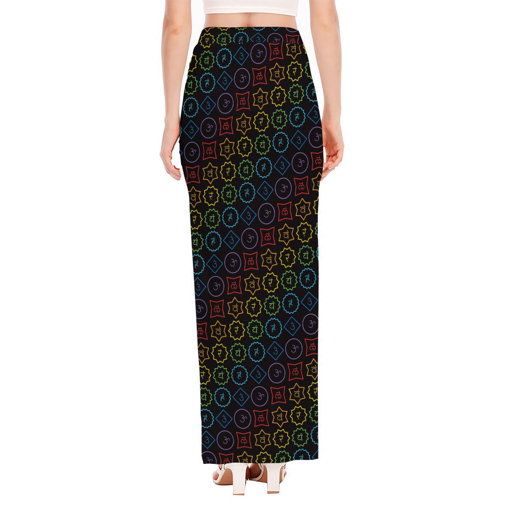 Reiki And The Seven Chakras Print High Slit Maxi Skirt