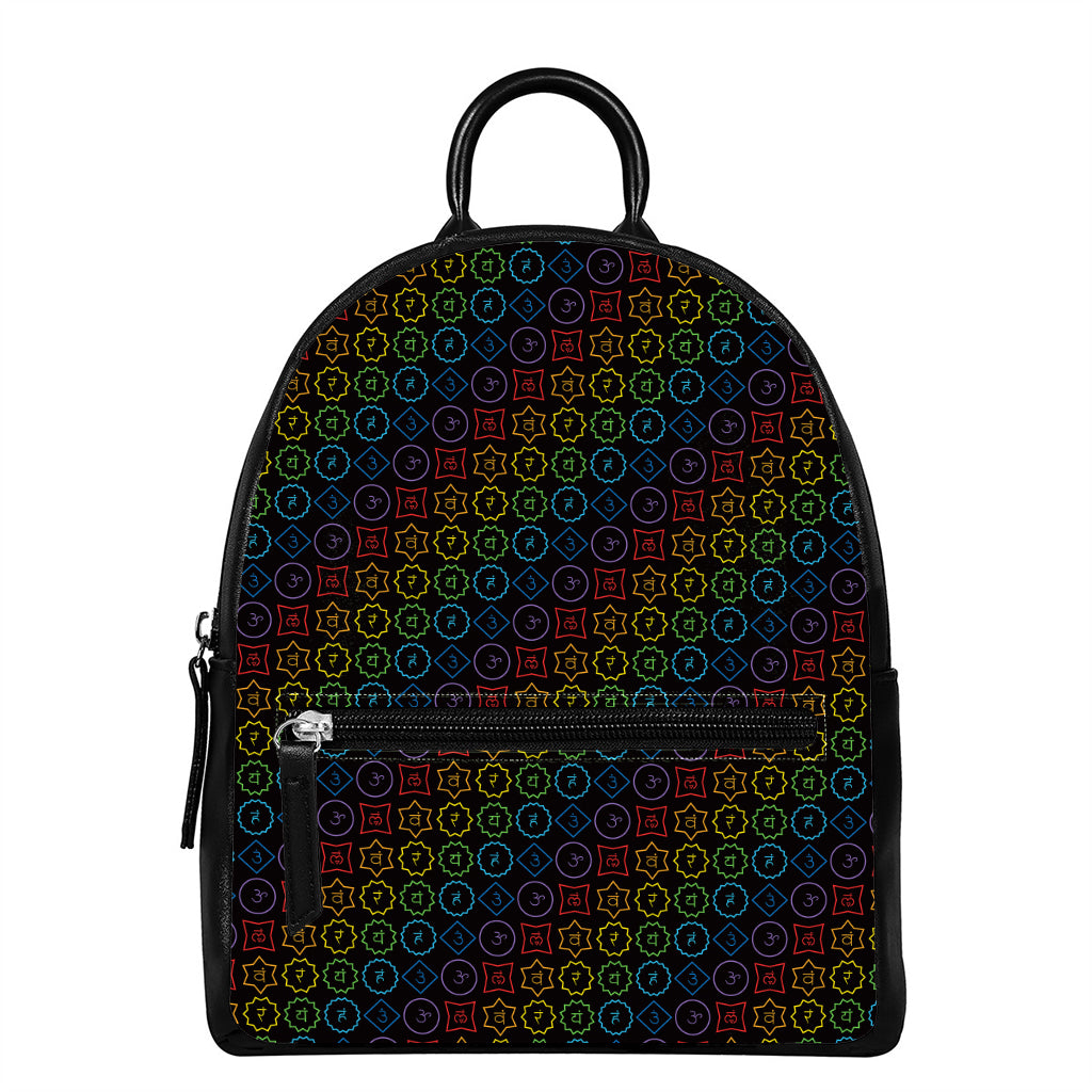 Reiki And The Seven Chakras Print Leather Backpack