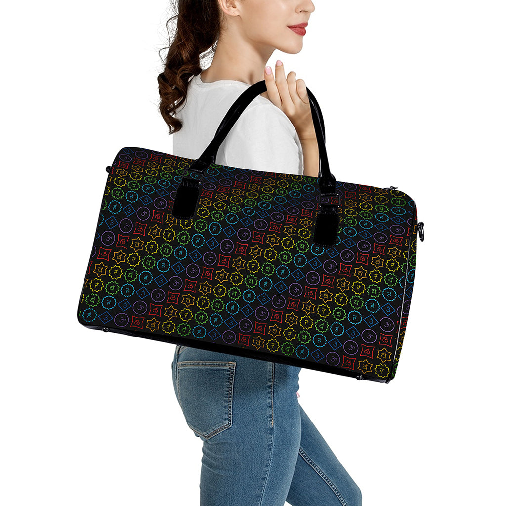 Reiki And The Seven Chakras Print Leather Duffle Bag
