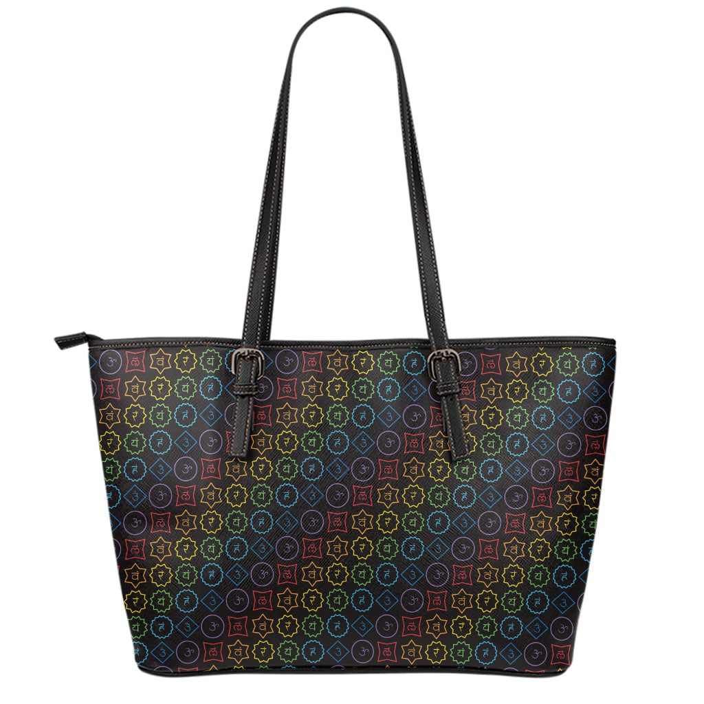 Reiki And The Seven Chakras Print Leather Tote Bag