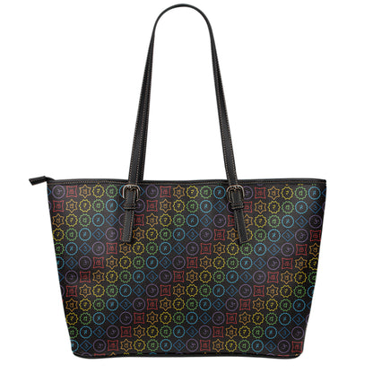 Reiki And The Seven Chakras Print Leather Tote Bag