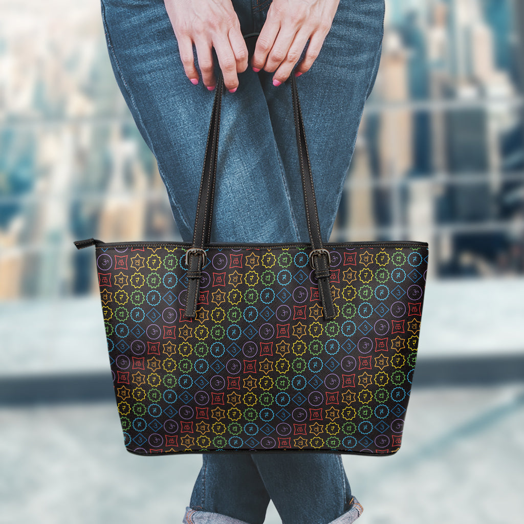 Reiki And The Seven Chakras Print Leather Tote Bag