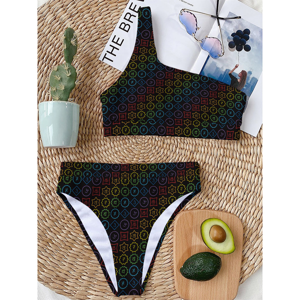 Reiki And The Seven Chakras Print One Shoulder Bikini Top