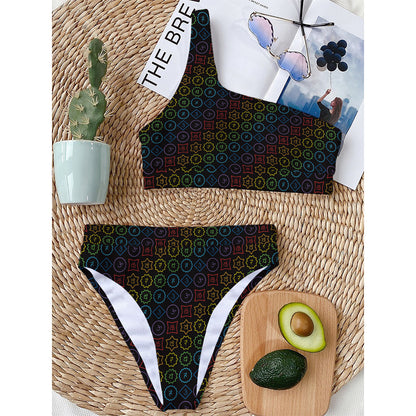 Reiki And The Seven Chakras Print One Shoulder Bikini Top