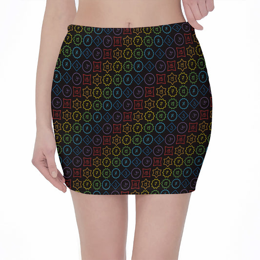 Reiki And The Seven Chakras Print Pencil Mini Skirt