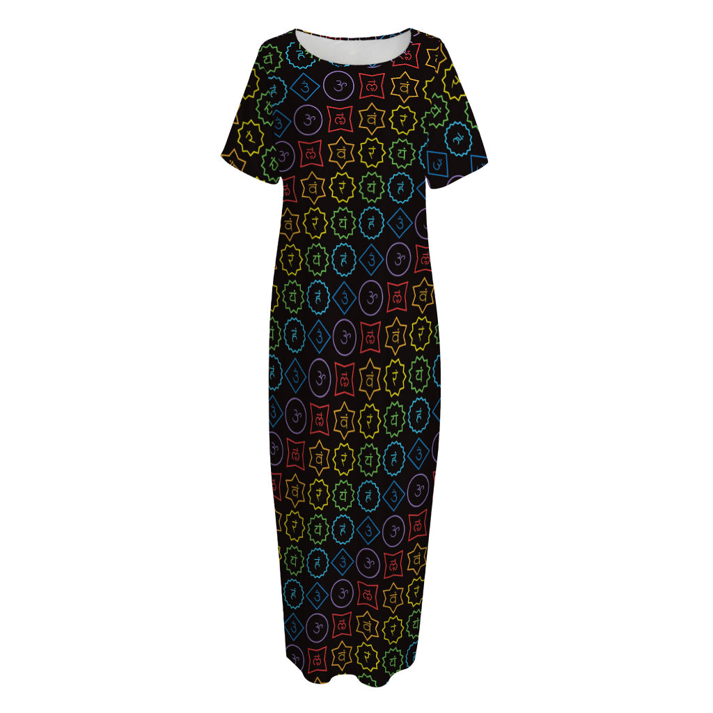 Reiki And The Seven Chakras Print Short Sleeve Long Nightdress