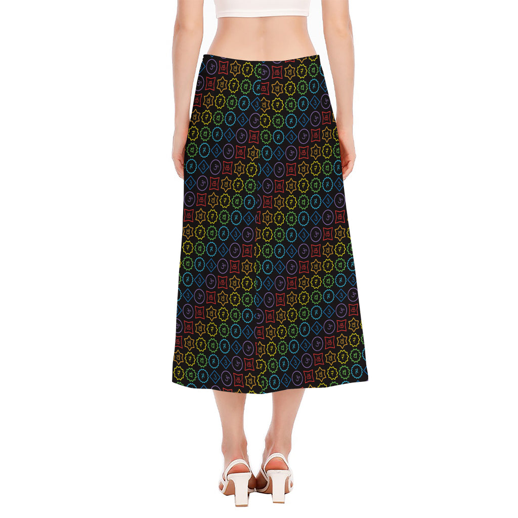 Reiki And The Seven Chakras Print Side Slit Midi Skirt