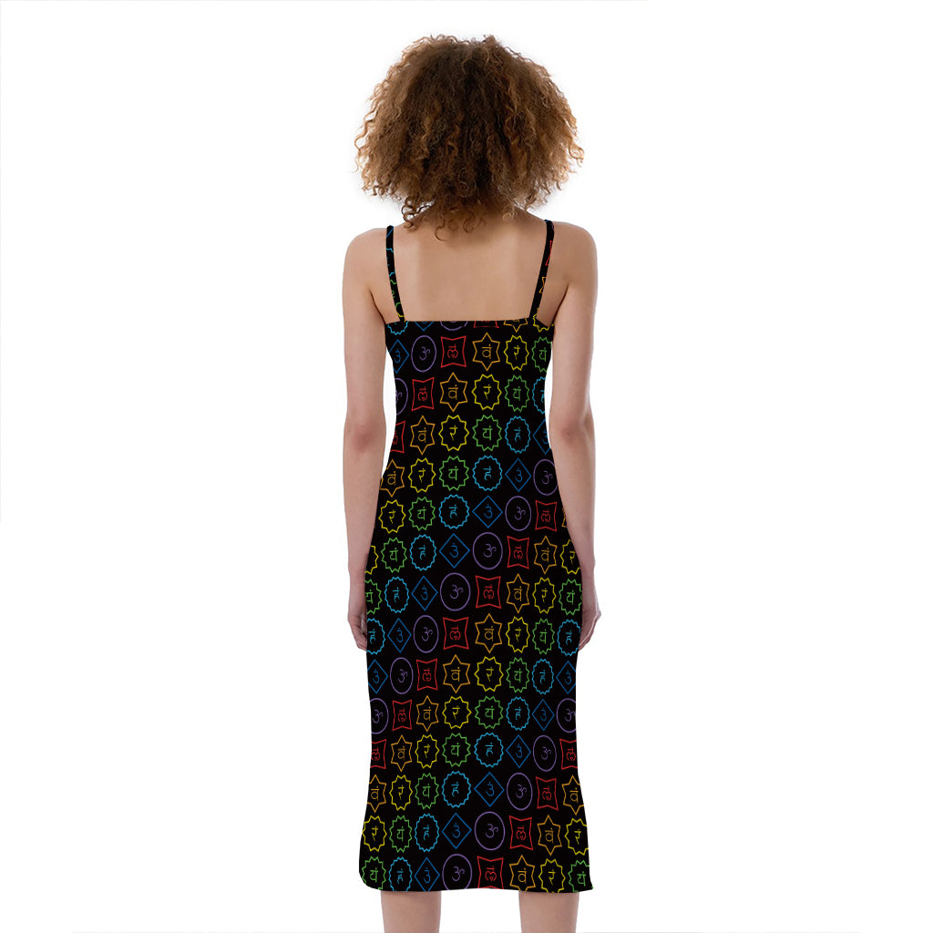 Reiki And The Seven Chakras Print Slim Fit Midi Cami Dress