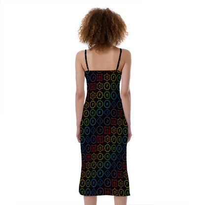Reiki And The Seven Chakras Print Slim Fit Midi Cami Dress