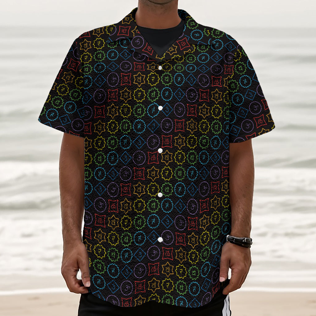 Reiki And The Seven Chakras Print Textured Short Sleeve Shirt