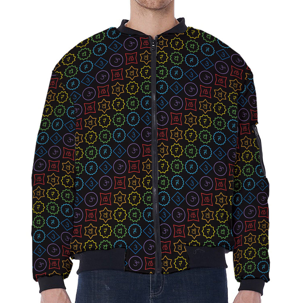 Reiki And The Seven Chakras Print Zip Sleeve Bomber Jacket