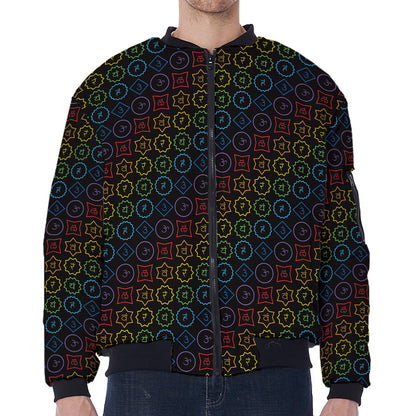 Reiki And The Seven Chakras Print Zip Sleeve Bomber Jacket
