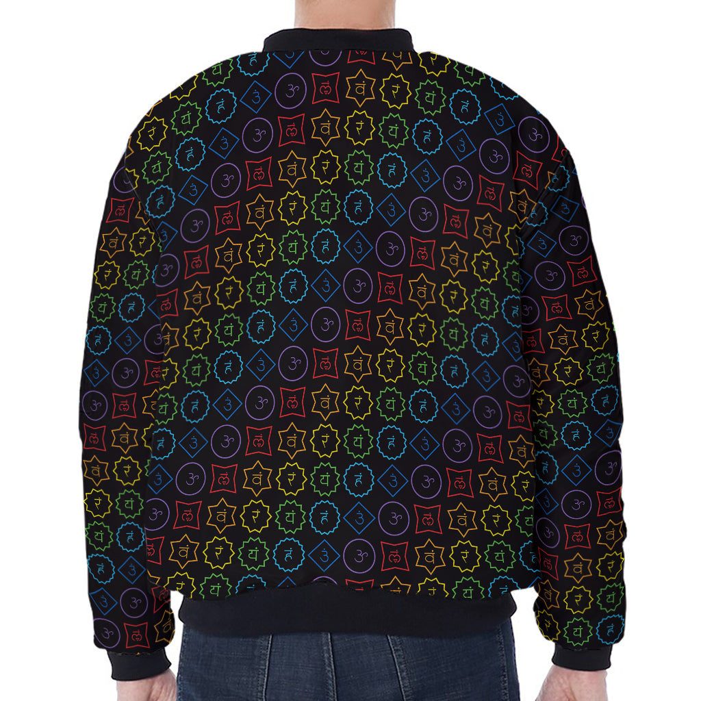 Reiki And The Seven Chakras Print Zip Sleeve Bomber Jacket