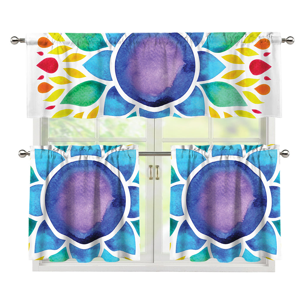 Reiki Chakra Flower Print 3 Piece Kitchen Curtains