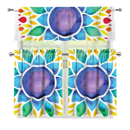 Reiki Chakra Flower Print 3 Piece Kitchen Curtains