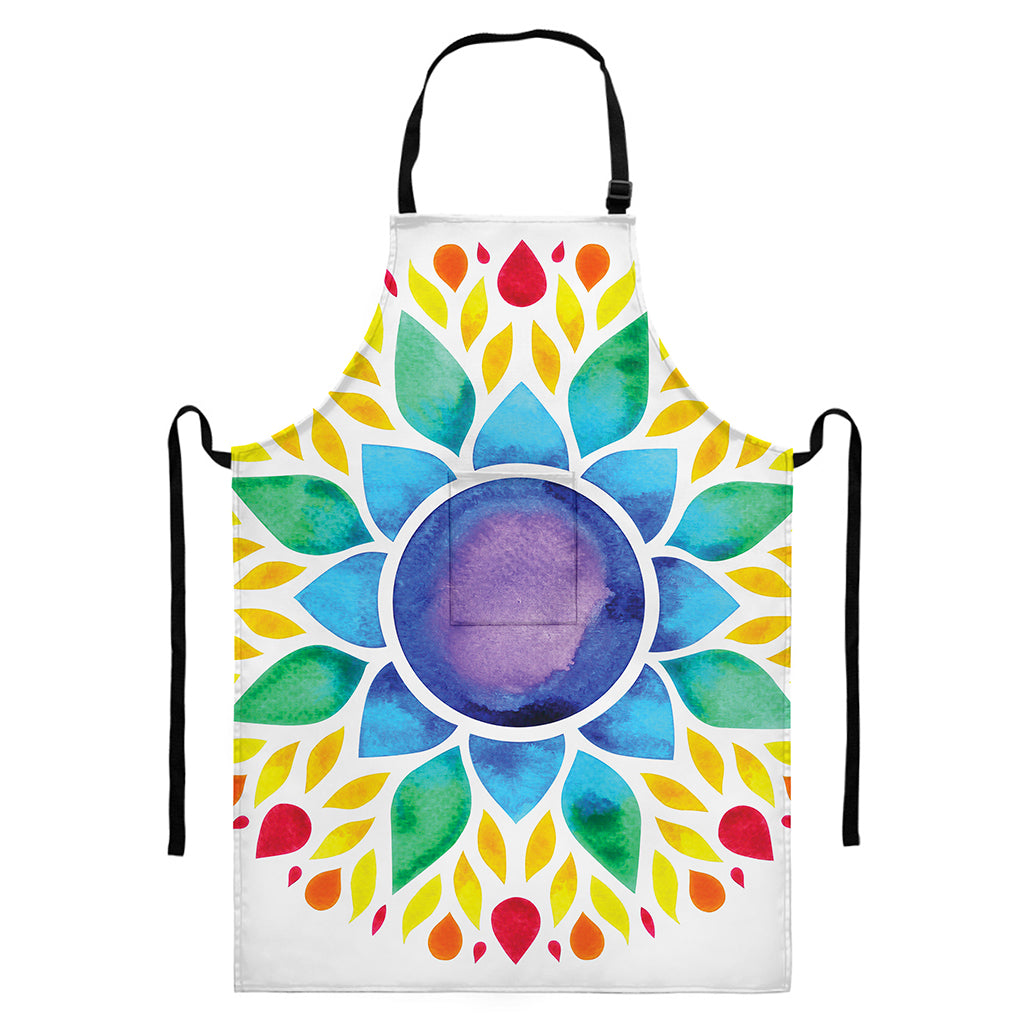 Reiki Chakra Flower Print Bib Apron With Pocket