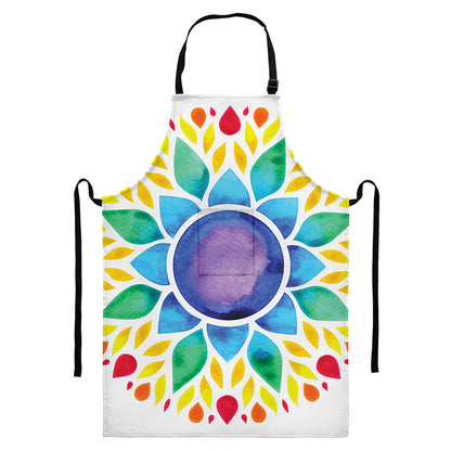Reiki Chakra Flower Print Bib Apron With Pocket