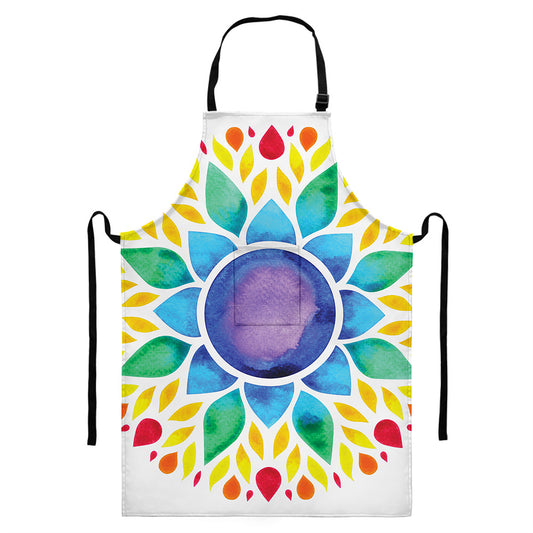 Reiki Chakra Flower Print Bib Apron With Pocket