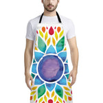 Reiki Chakra Flower Print Bib Apron With Pocket