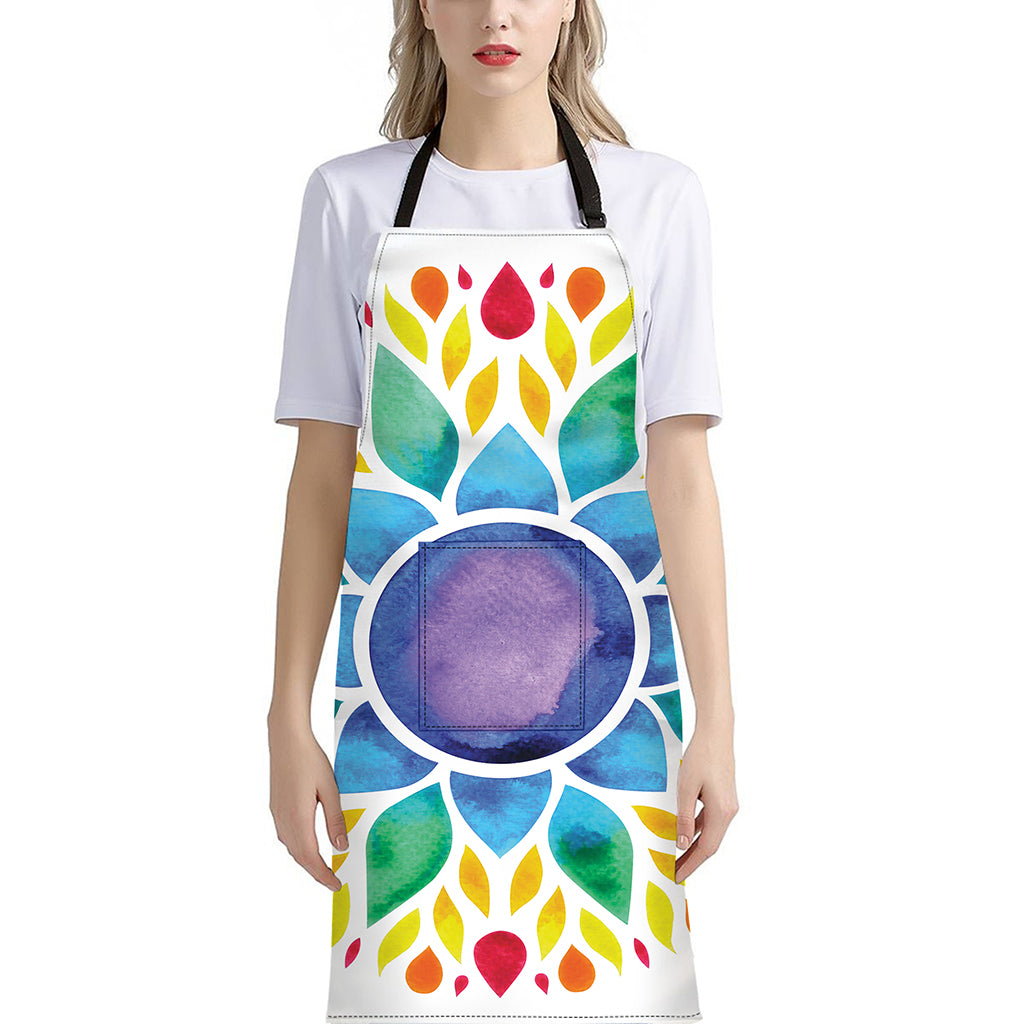 Reiki Chakra Flower Print Bib Apron With Pocket