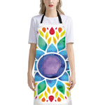 Reiki Chakra Flower Print Bib Apron With Pocket