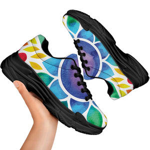 Reiki Chakra Flower Print Black Chunky Shoes