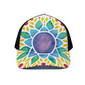 Reiki Chakra Flower Print Black Mesh Trucker Hat