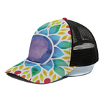Reiki Chakra Flower Print Black Mesh Trucker Cap