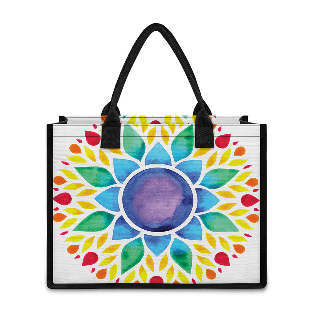 Reiki Chakra Flower Print Canvas Tote Bag