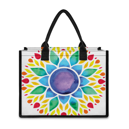 Reiki Chakra Flower Print Canvas Tote Bag