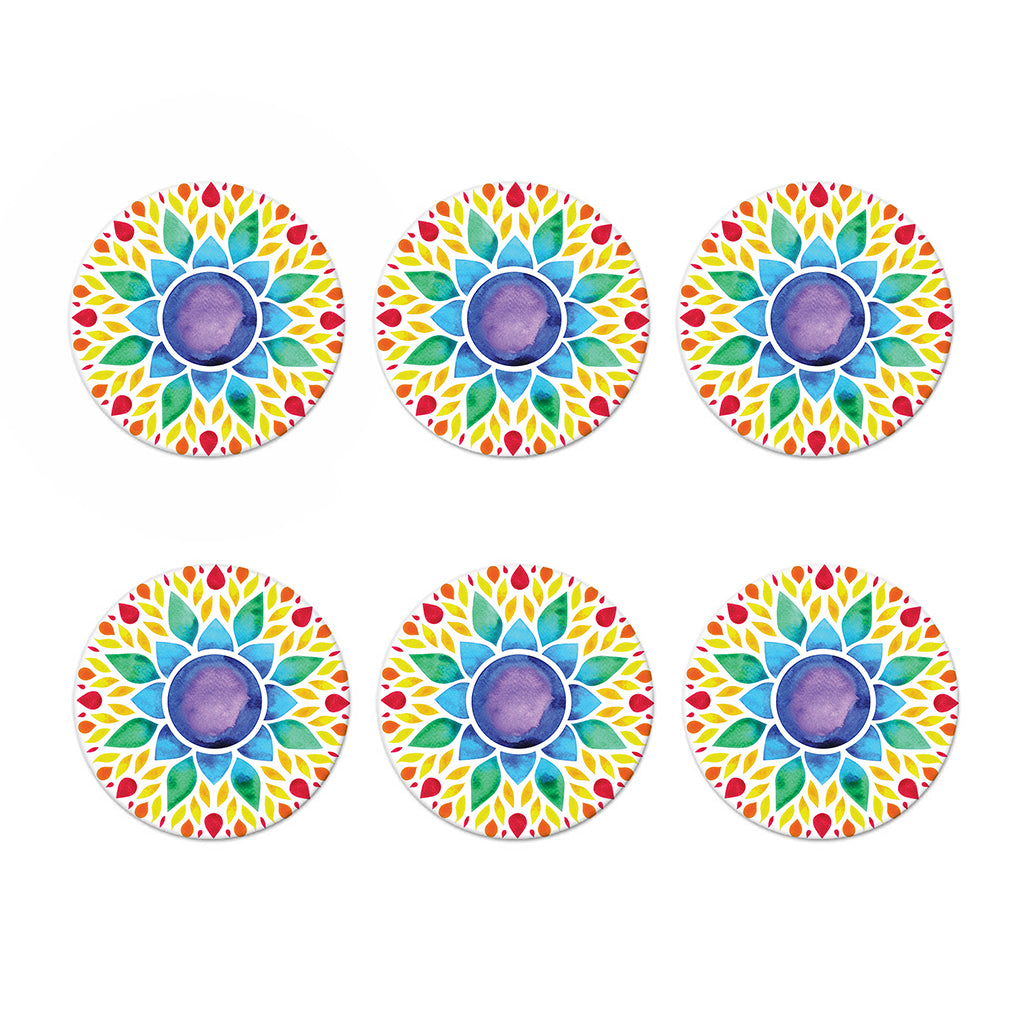 Reiki Chakra Flower Print Coaster Set