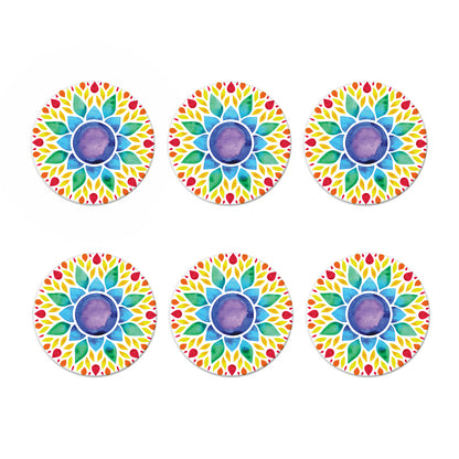 Reiki Chakra Flower Print Coaster Set