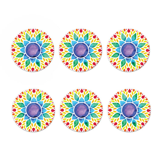 Reiki Chakra Flower Print Coaster Set