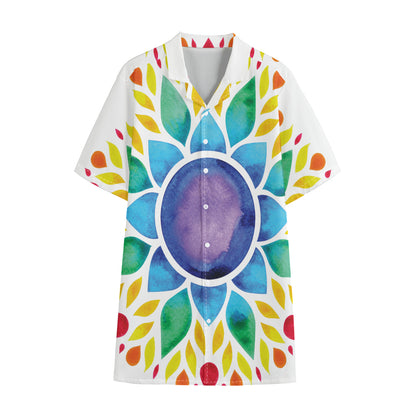 Reiki Chakra Flower Print Cotton Hawaiian Shirt