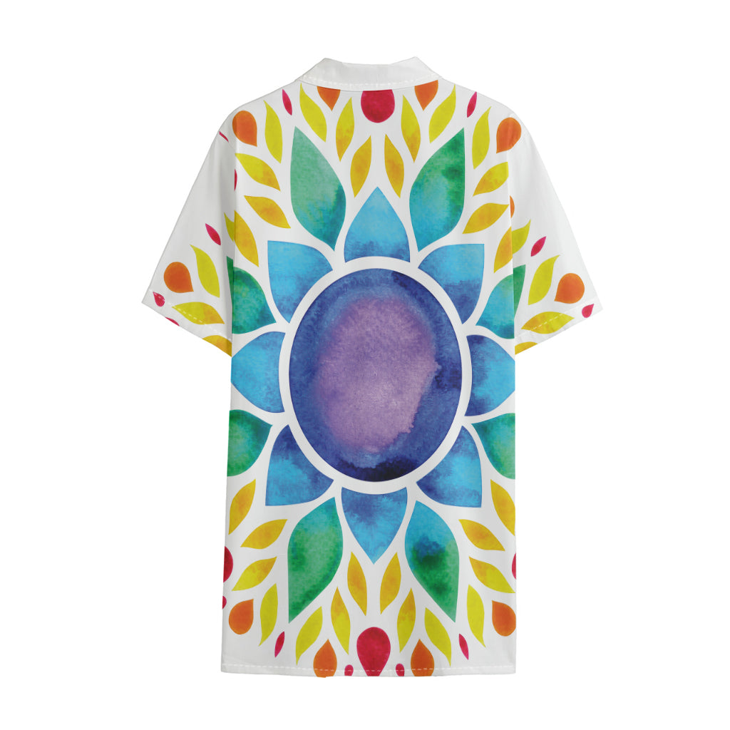 Reiki Chakra Flower Print Cotton Hawaiian Shirt