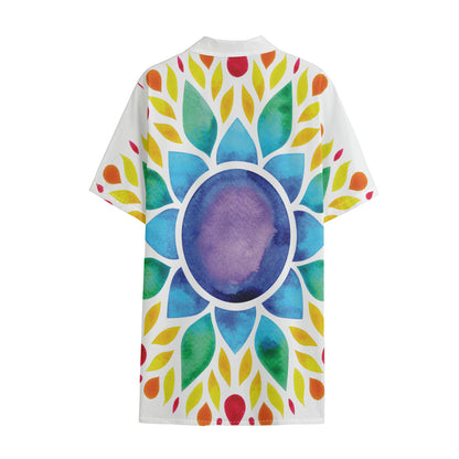 Reiki Chakra Flower Print Cotton Hawaiian Shirt