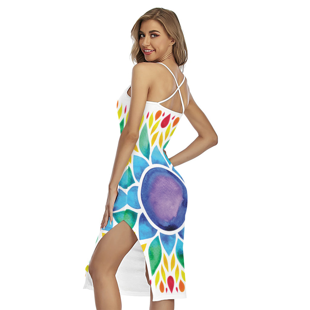Reiki Chakra Flower Print Cross Back Cami Dress
