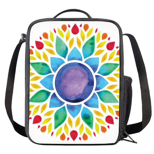 Reiki Chakra Flower Print Crossbody Lunch Bag