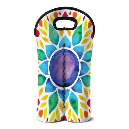 Reiki Chakra Flower Print Double Neoprene Wine Tote