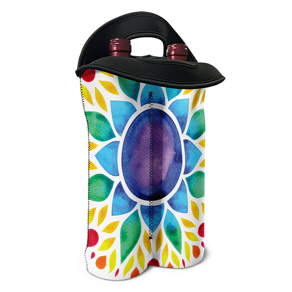 Reiki Chakra Flower Print Double Neoprene Wine Tote