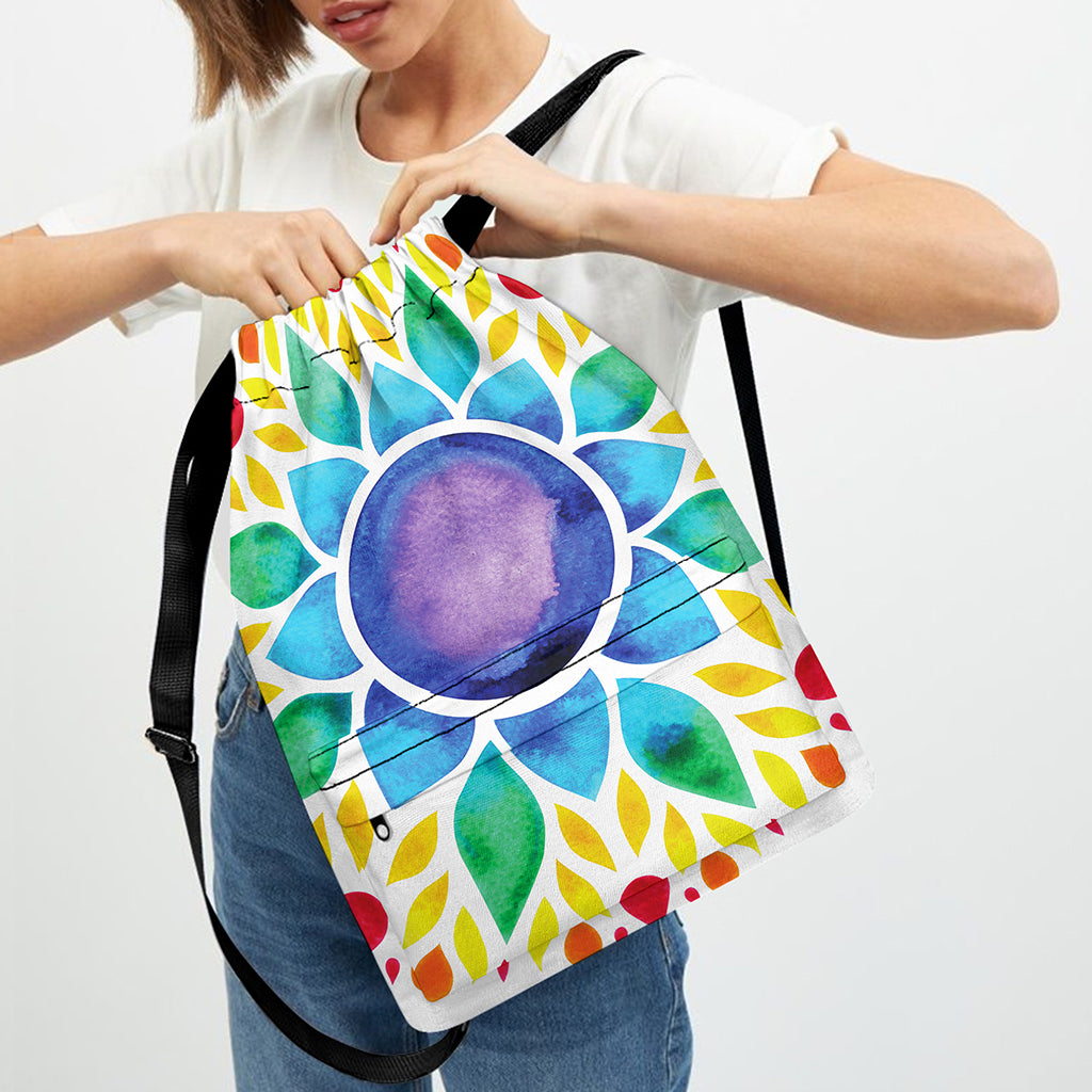 Reiki Chakra Flower Print Drawstring Backpack