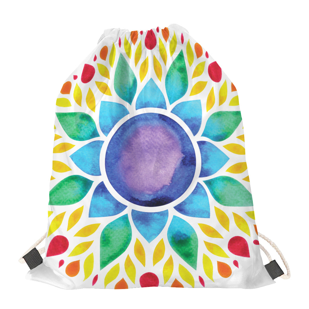 Reiki Chakra Flower Print Drawstring Bag