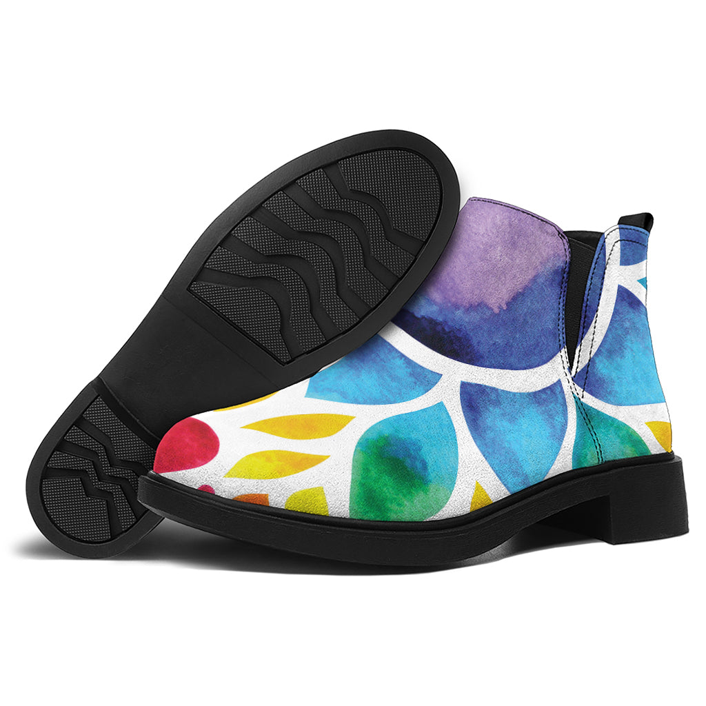 Reiki Chakra Flower Print Flat Ankle Boots