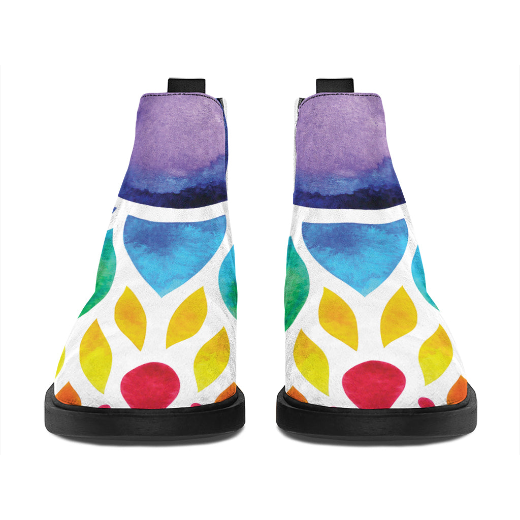 Reiki Chakra Flower Print Flat Ankle Boots