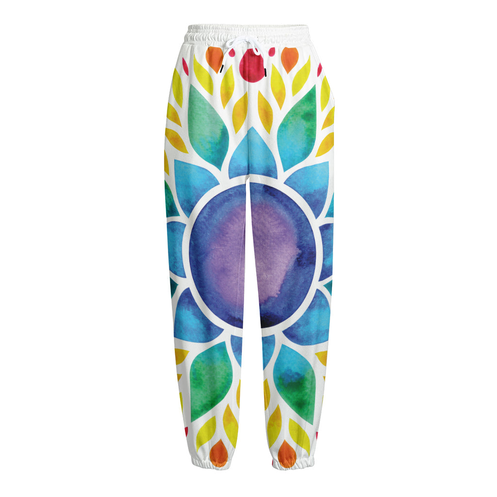 Reiki Chakra Flower Print Fleece Lined Knit Pants