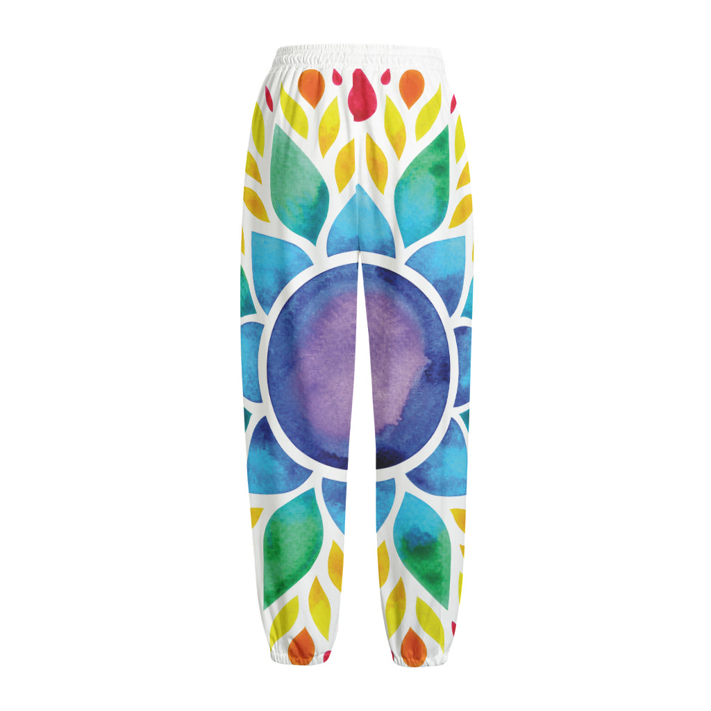 Reiki Chakra Flower Print Fleece Lined Knit Pants