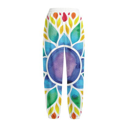 Reiki Chakra Flower Print Fleece Lined Knit Pants