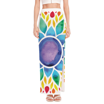 Reiki Chakra Flower Print High Slit Maxi Skirt