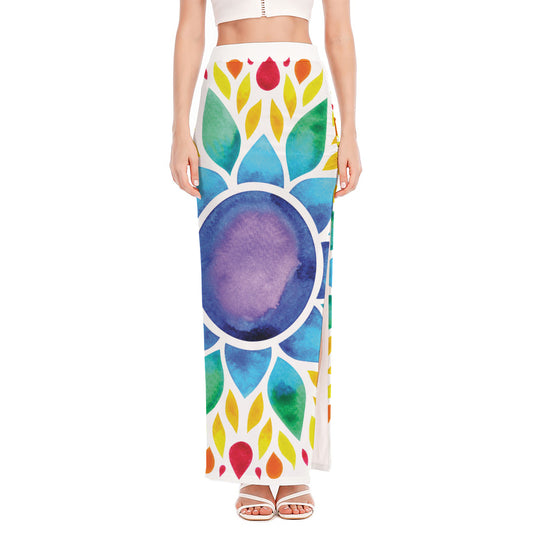 Reiki Chakra Flower Print High Slit Maxi Skirt