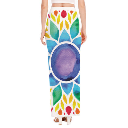 Reiki Chakra Flower Print High Slit Maxi Skirt